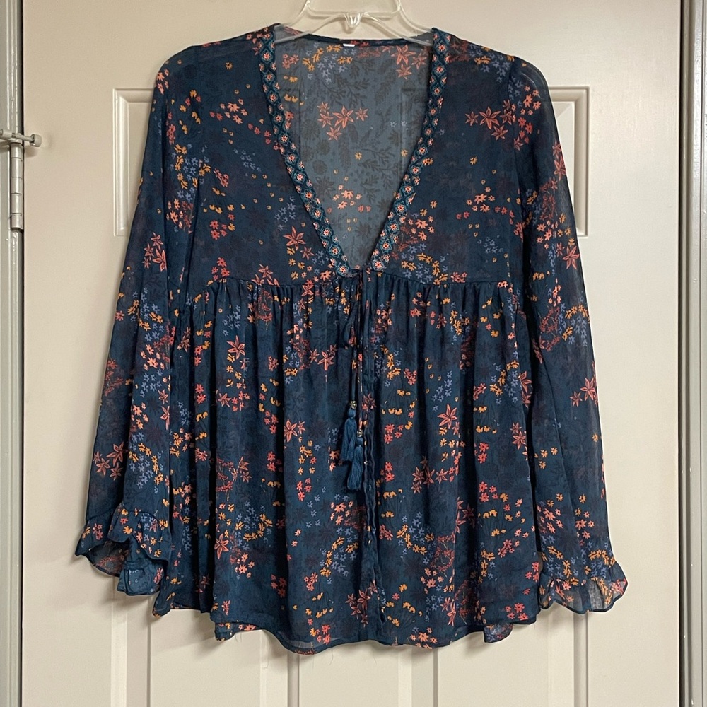 Chic Floral Open Front Kimono in Navy
